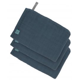 Set van 3 tetra washandjes - marineblauw