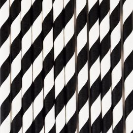 25 papieren rietjes - black stripes