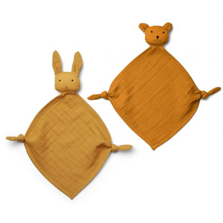 Set van 2 Yoko mini knuffeldoekjes - Yellow mix Set van 2 Yoko mini knuffeldoekjes - Yellow mix