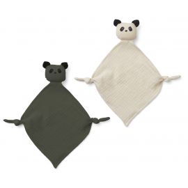 Set van 2 Yoko mini knuffeldoekjes - Panda hunter green/sandy mix