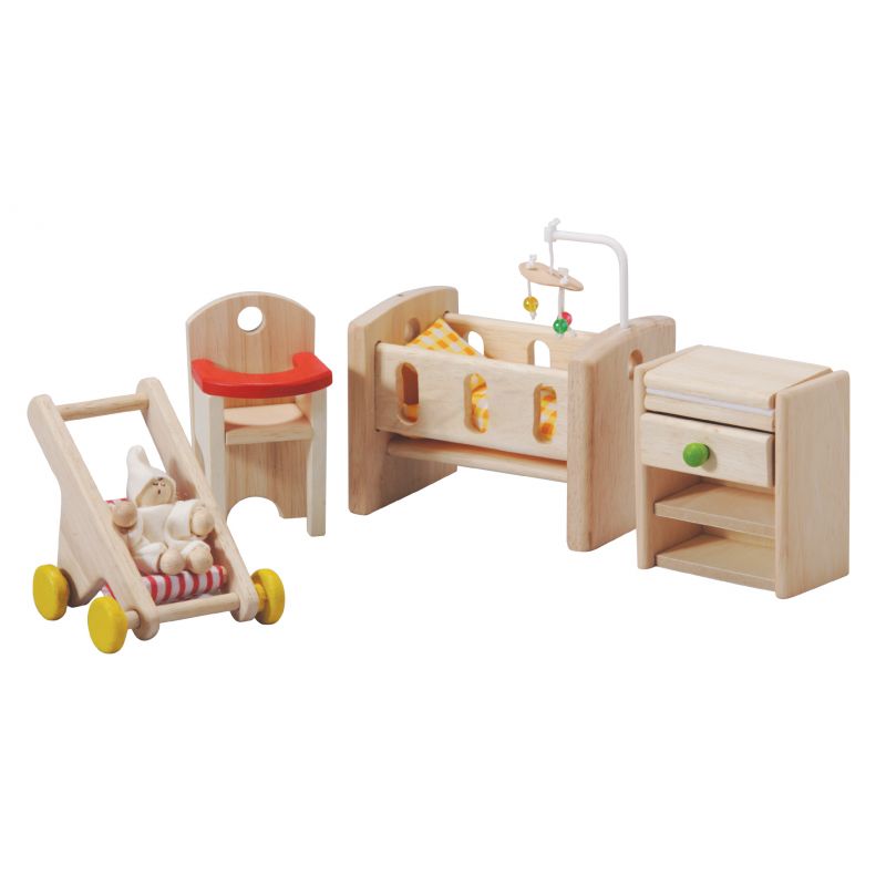 Plan Toys Houten poppenhuismeubeltjes - Babykamer - De Kleine Zebra