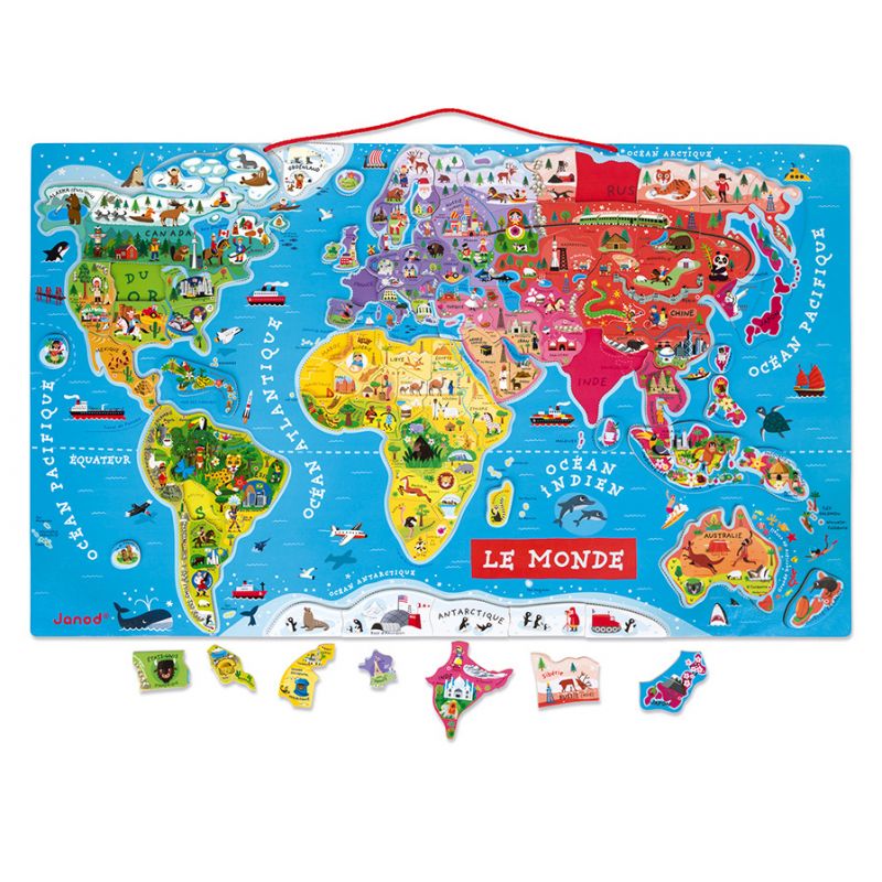 Janod - puzzel Wereldkaart - 92 puzzelstukjes - De Kleine Zebra