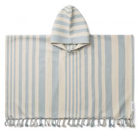 Roomie strandponcho - Y/D stripe: Sea blue/sandy