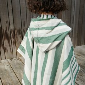 Roomie strandponcho - Y/D stripe: Garden green/sandy/dove blue