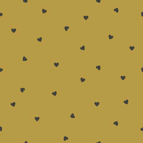 Behangpapier - Minima - Black hearts - Mustard
