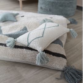 Gebreid kussen Little Oasis - Natural-Indus Blue - 25 x 40 cm