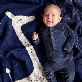 Gebreide deken Giraf indigo