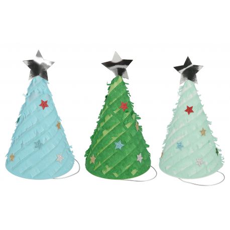 Set van 6 Feesthoedjes - Fringed Christmas Tree