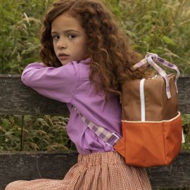 Rugzak small - Colourblocking - Orange juice + plum purple + schoolbus brown