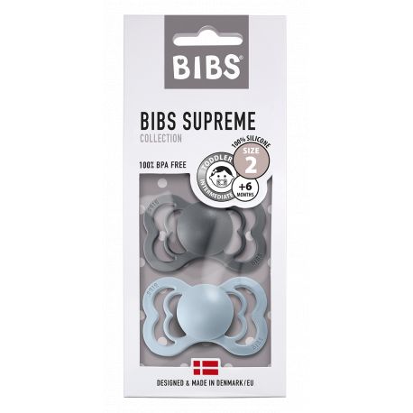 Set van 2 BIBS Supreme tutjes in silicone - Iron & Baby Blue