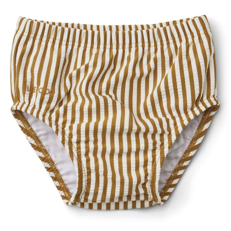 Liewood - Anthony baby zwembroekje seersucker - Y & D Stripe: Golden caramel White - De Kleine Zebra