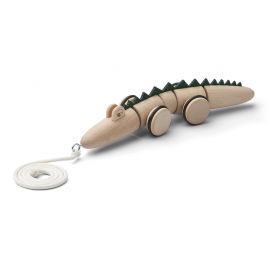 Sidsel trekspeeltje krokodil - Natural wood & hunter green mix