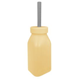 Siliconen fles met rietje - Mellow Yellow & Powder Grey
