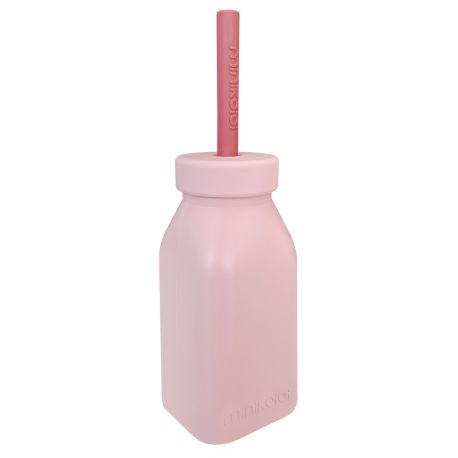 Siliconen fles met rietje - Pinky Pink / Velvet Rose