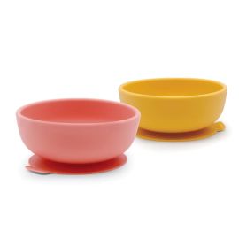2 silicone bowls met zuignap - Coral / Mimosa