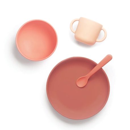 Vierdelige baby eetset uit siliconen - Coral