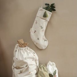 Christmas Sack - Yule Greens Embroidery - Natural