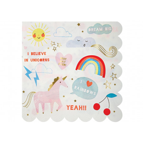 Toffe sset van 16 servetten 'rainbow & unicorns' Toffe sset van 16 servetten 'rainbow & unicorns'