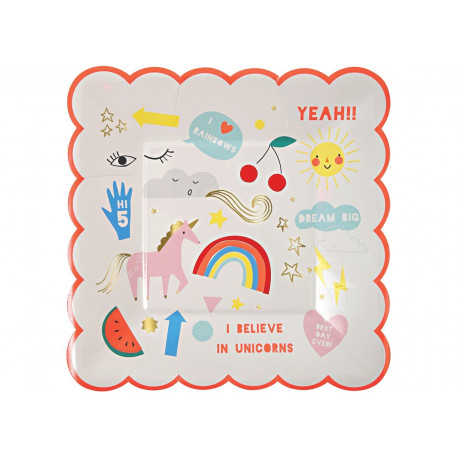 Leuke set van 8 papieren borden - Rainbow & unicorns Leuke set van 8 papieren borden - Rainbow & unicorns