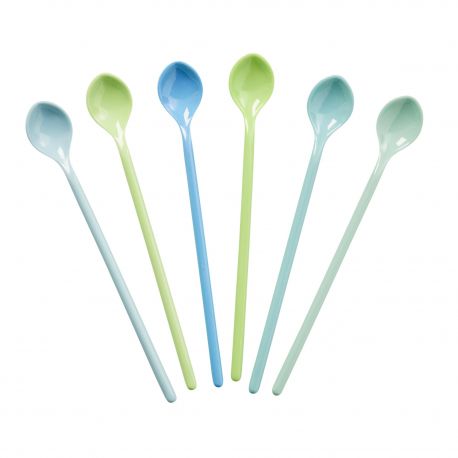 Set van 6 melamine lange lepels - blauw & groen Set van 6 melamine lange lepels - blauw & groen
