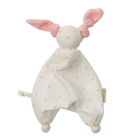 Knuffeltje Floppy tetra - Hearts white/pink (muslin/terry) Knuffeltje Floppy tetra - Hearts white/pink (muslin/terry)