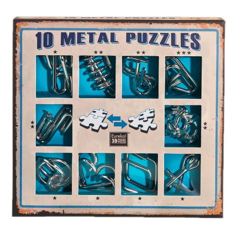 Set van 10 Metal puzzels - blauw Set van 10 Metal puzzels - blauw